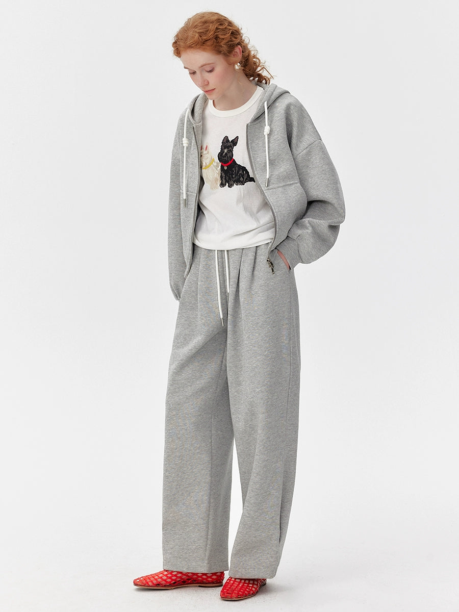 Grey Tracksuit Set  Double-Zip Jacket & Wide-Leg Sweatpants