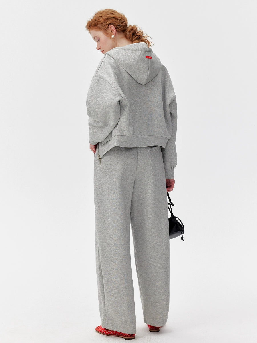 Grey Tracksuit Set  Double-Zip Jacket & Wide-Leg Sweatpants