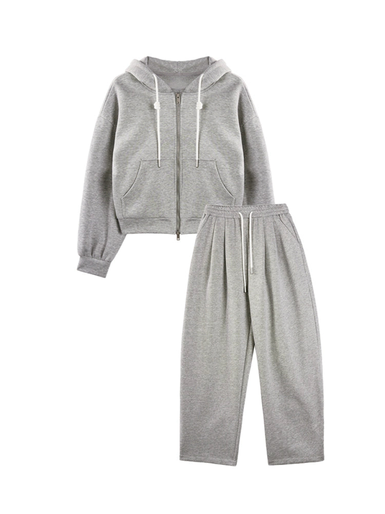 Grey Tracksuit Set  Double-Zip Jacket & Wide-Leg Sweatpants