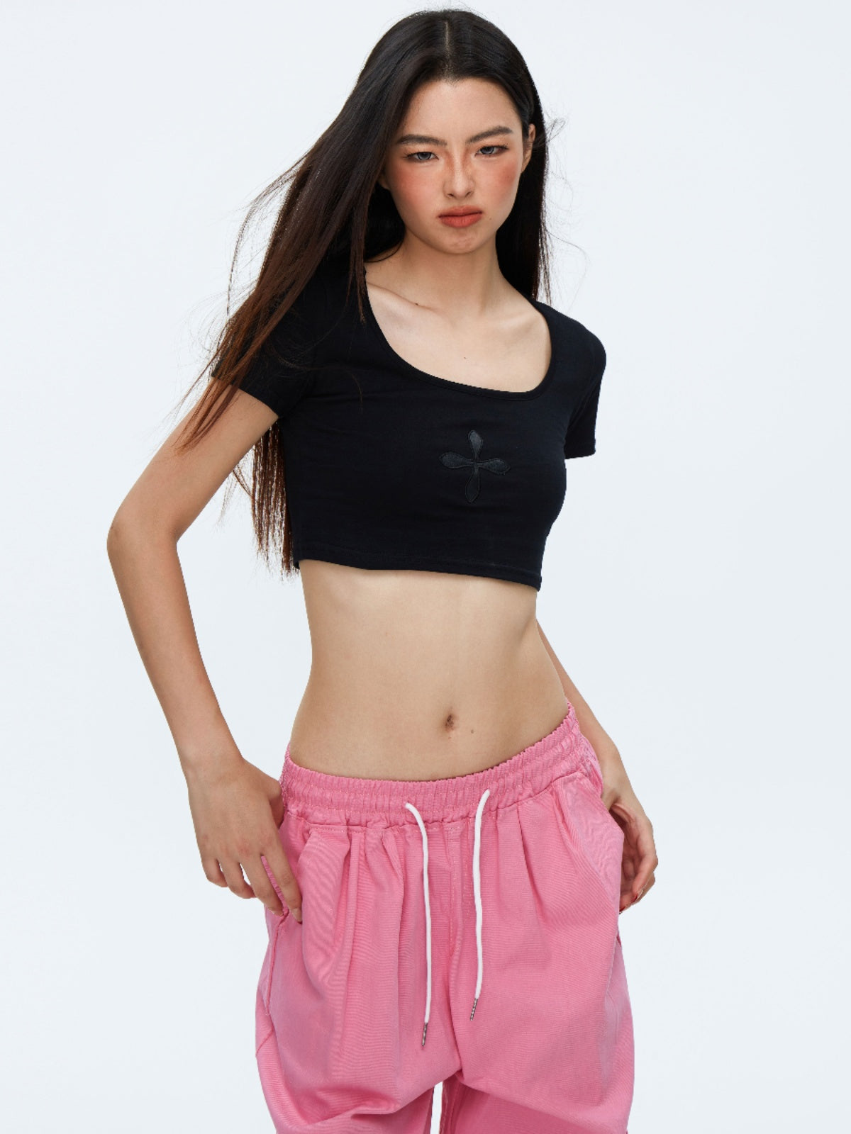 Women's Ribbed Cropped Off-Shoulder Short Sleeve T-Shirt