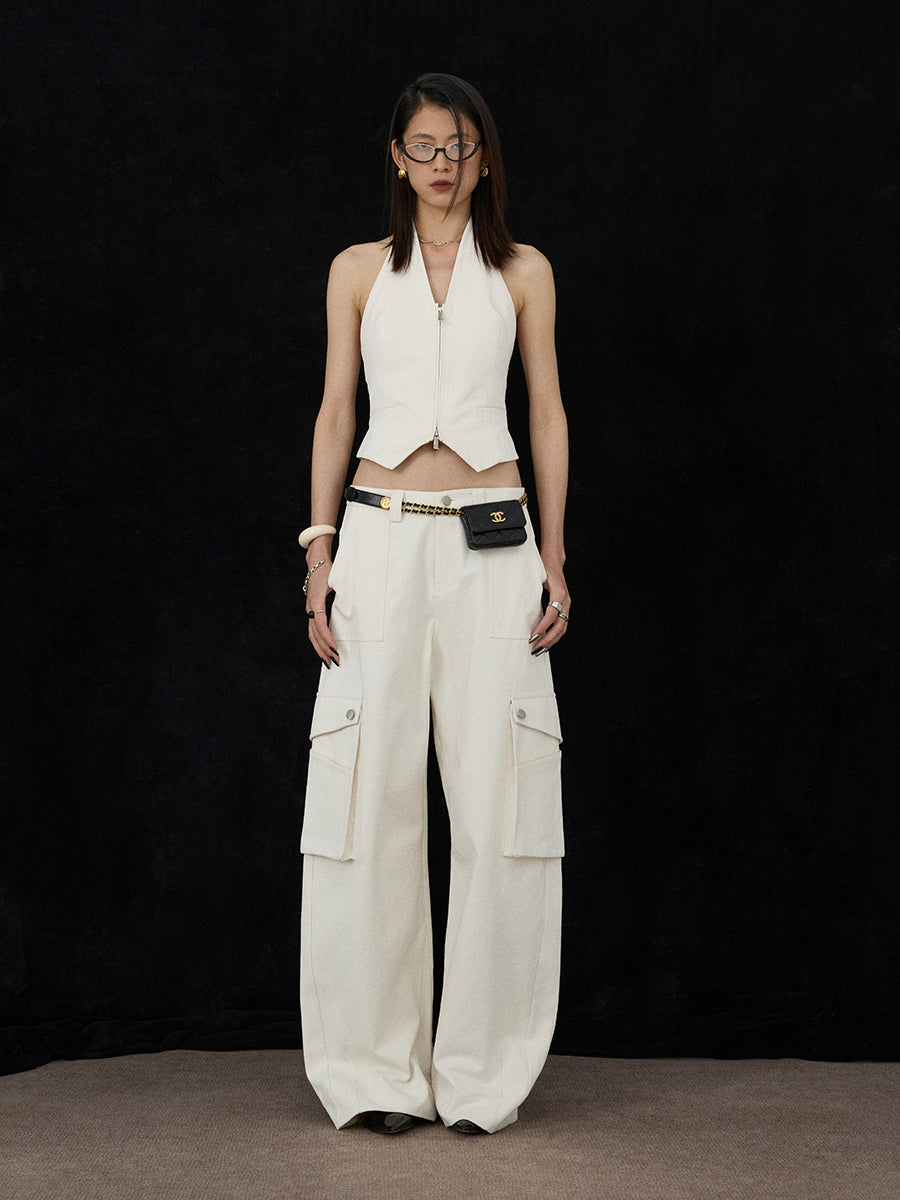 Ivory Wide-Leg Cargo Pants  Deconstructed Fit