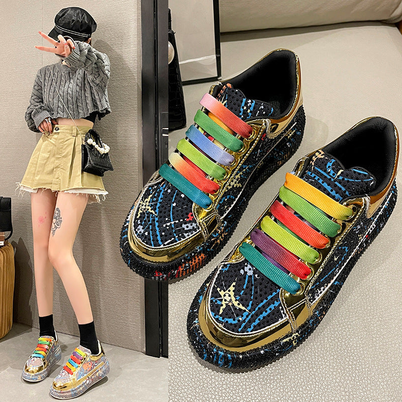 Women's Multicolor Platform Rhinestone Casual Sports Sneakers