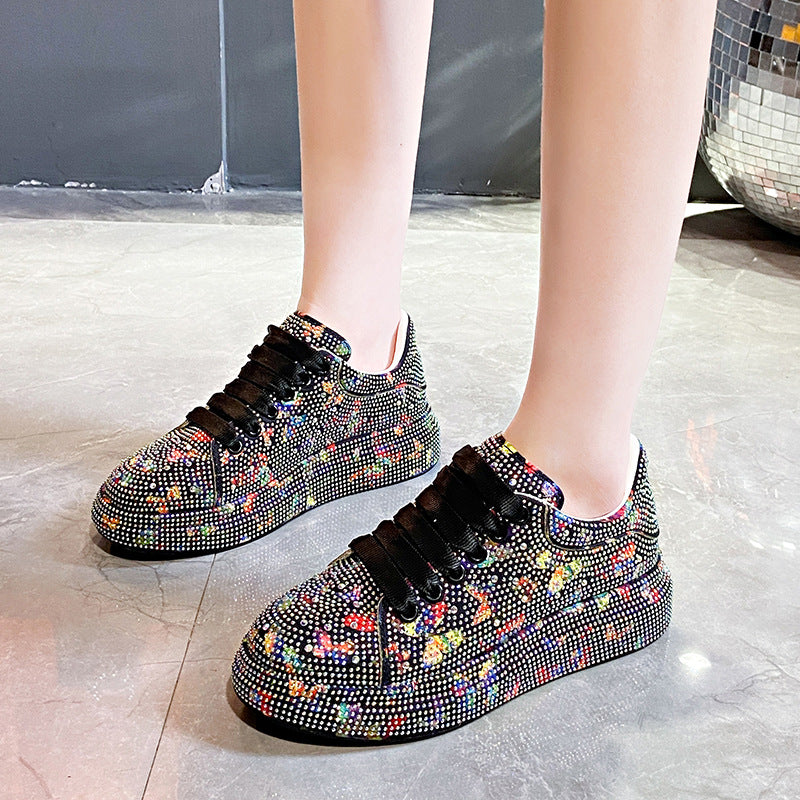 Women's Chunky Thick-Soled Rhinestone Casual Sneakers