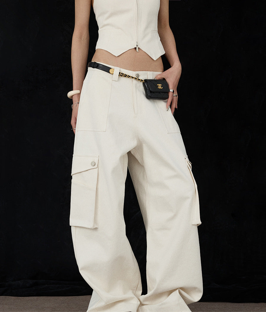 Ivory Wide-Leg Cargo Pants  Deconstructed Fit