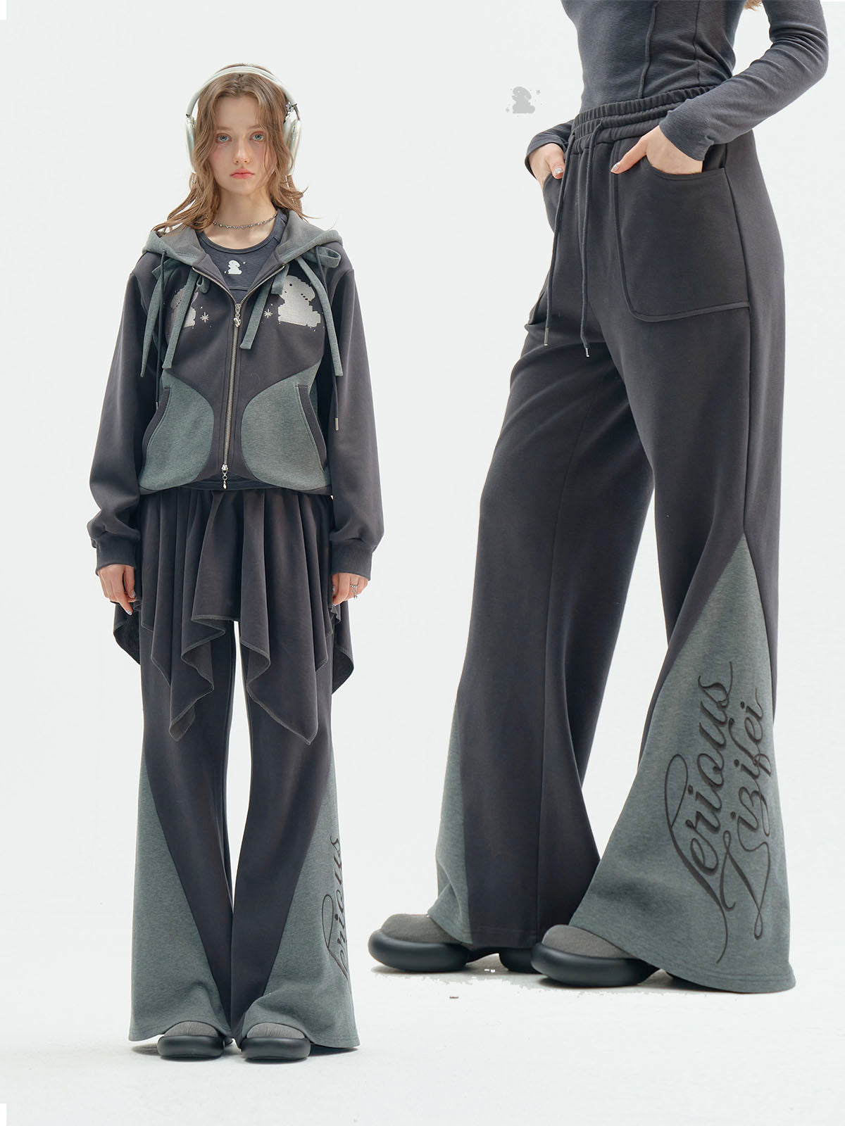 Women's Irregular Skirt Hooded Sweatshirt Black Suit