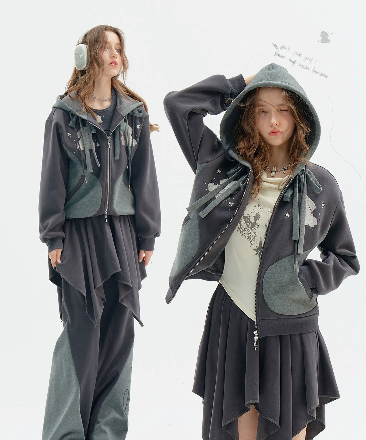 Women's Irregular Skirt Hooded Sweatshirt Black Suit