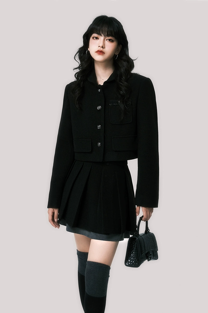 Women's Short Coat and Pleated Skirt Set