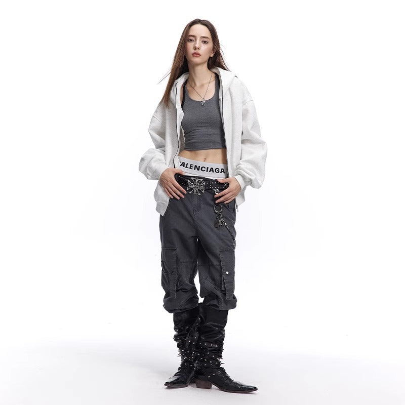 Heavyweight Double Zipper Cropped Unisex Hoodie