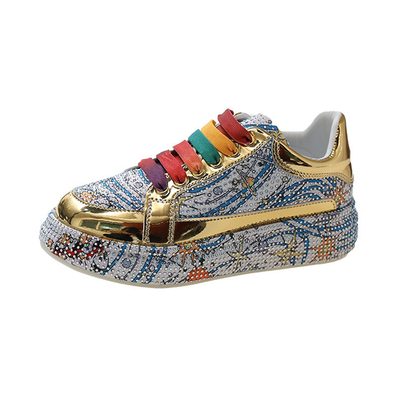 Women's Multicolor Platform Rhinestone Casual Sports Sneakers