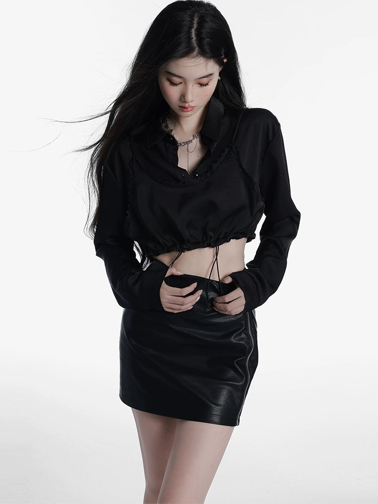 Women's Black Long Sleeve Crop Top  Spring 2025 New Arrival