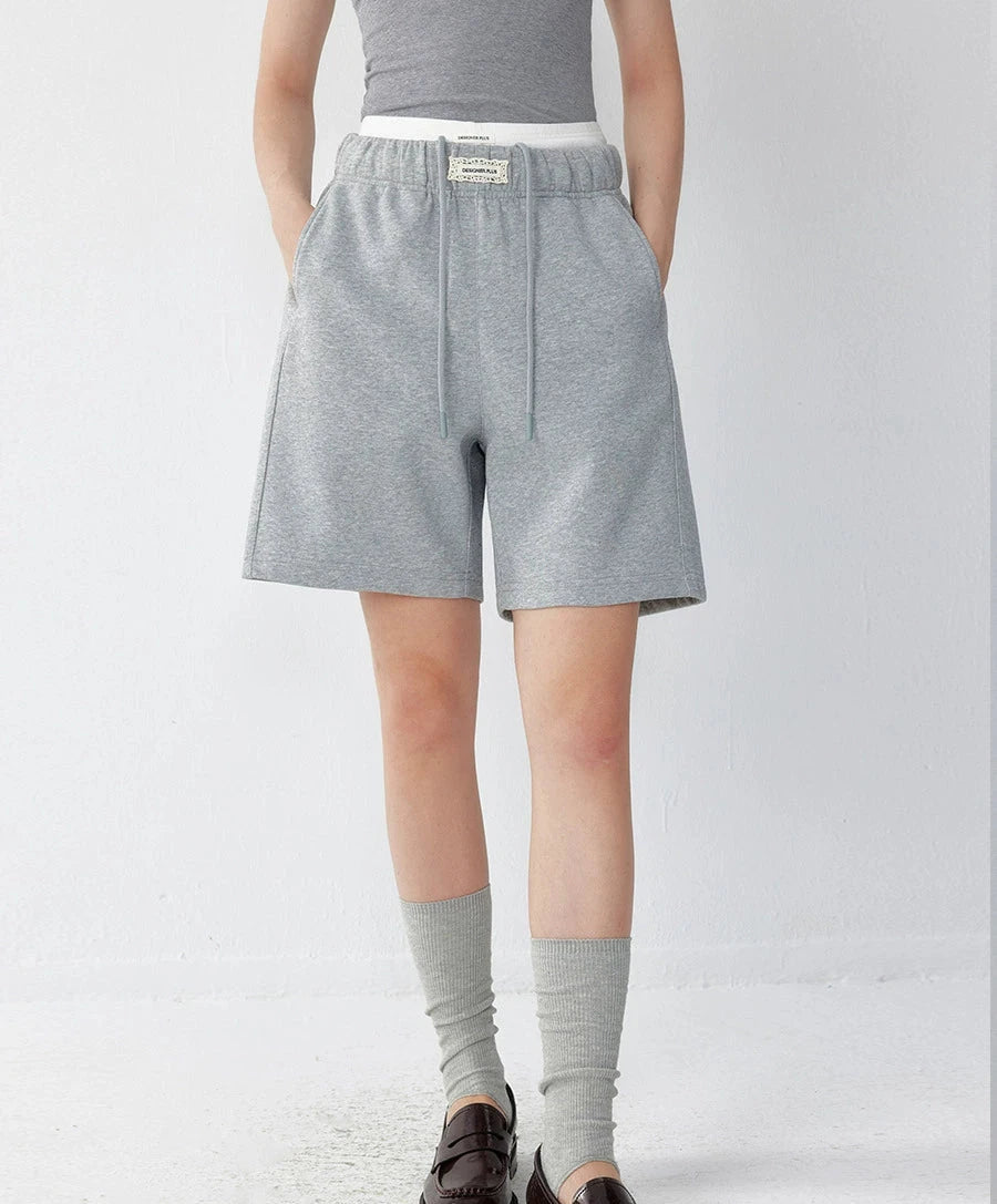 Women's Sporty Cotton Shorts  380g Air Layer, Loose Fit, Drawstring Straight Pants