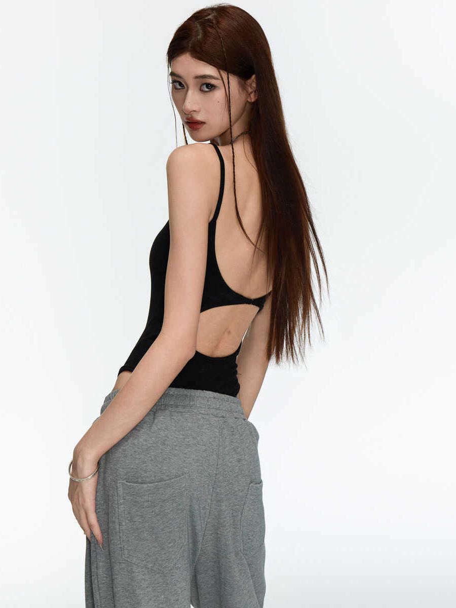 Women's Fitted Backless Camisole Top with Detachable Chest Pads