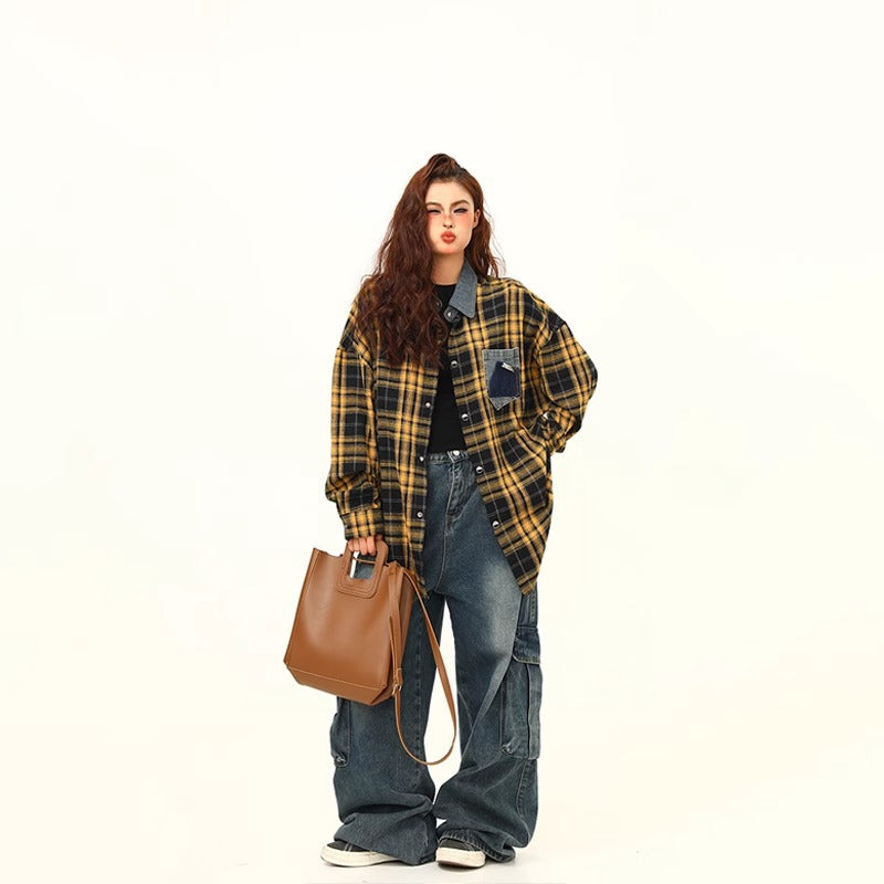Women's Retro Yellow Plaid Checked Shirt