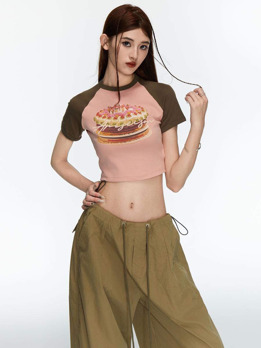 Women's Y2K Pink Graphic Short Sleeve Crop Top