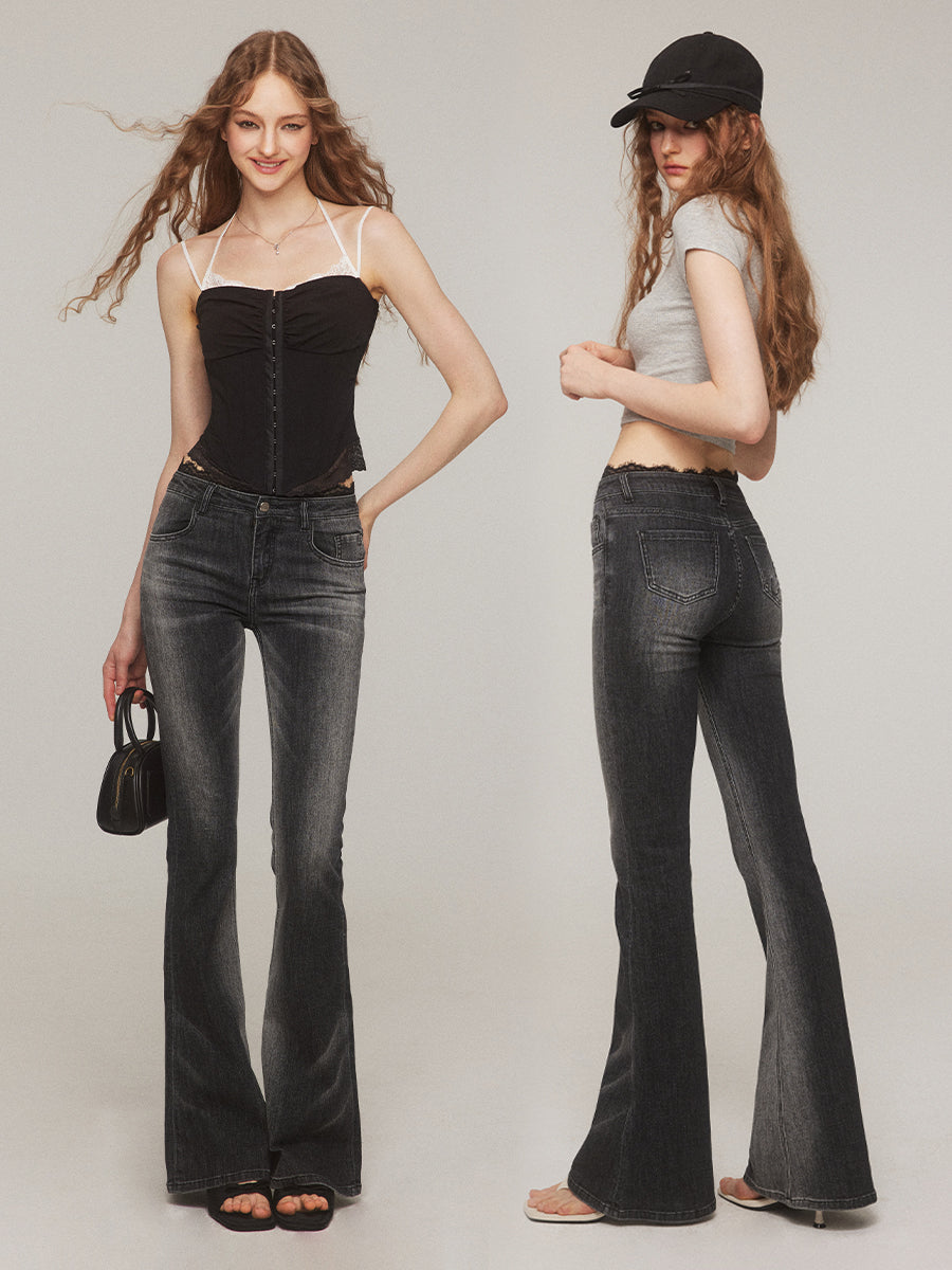 Women's High Rise Lace Stretch Summer Straight Leg Cropped Pants