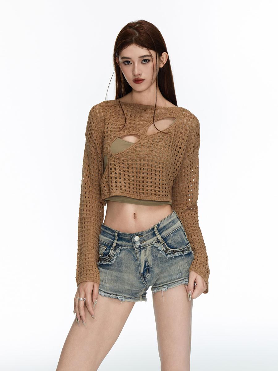 Women's Ribbed Cropped Cutout Summer Knit Halter Top