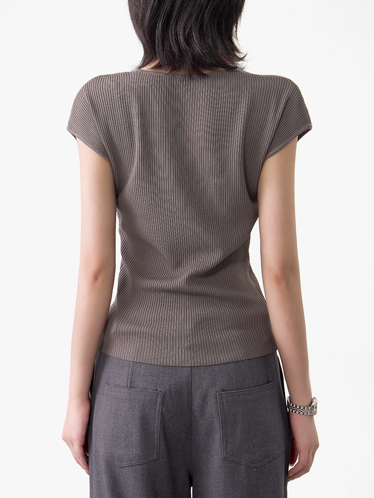 Women's Summer Slim V-Neck T-Shirt  Versatile Solid Color Short Sleeve Top