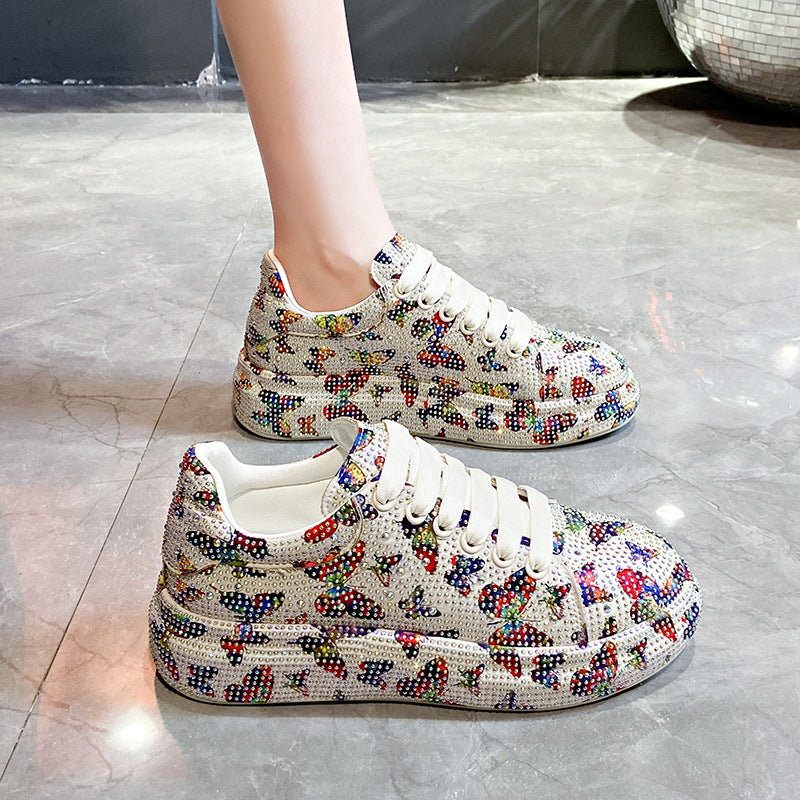 Women's Chunky Thick-Soled Rhinestone Casual Sneakers