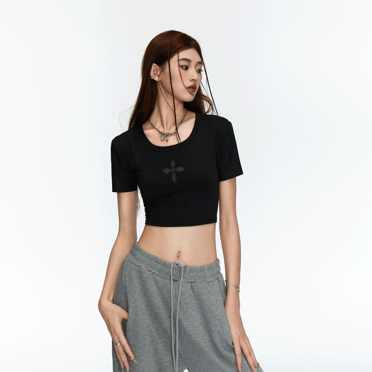 Women's Ribbed Cropped Off-Shoulder Short Sleeve T-Shirt