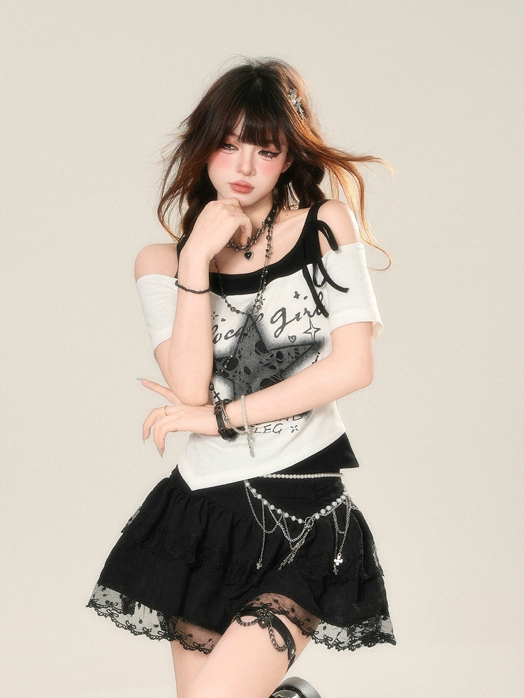 Galaxy Fantasy Layered Off-Shoulder T-Shirt