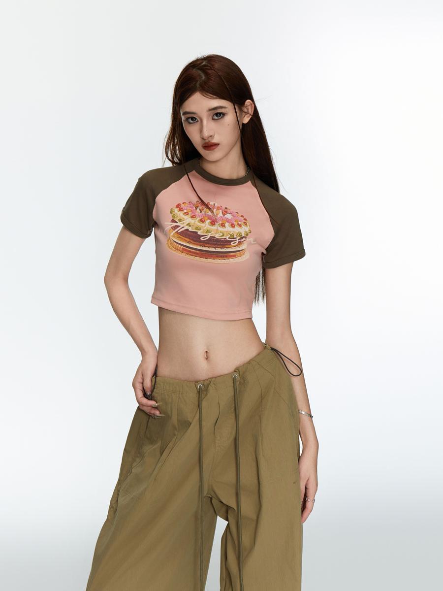 Women's Y2K Pink Graphic Short Sleeve Crop Top
