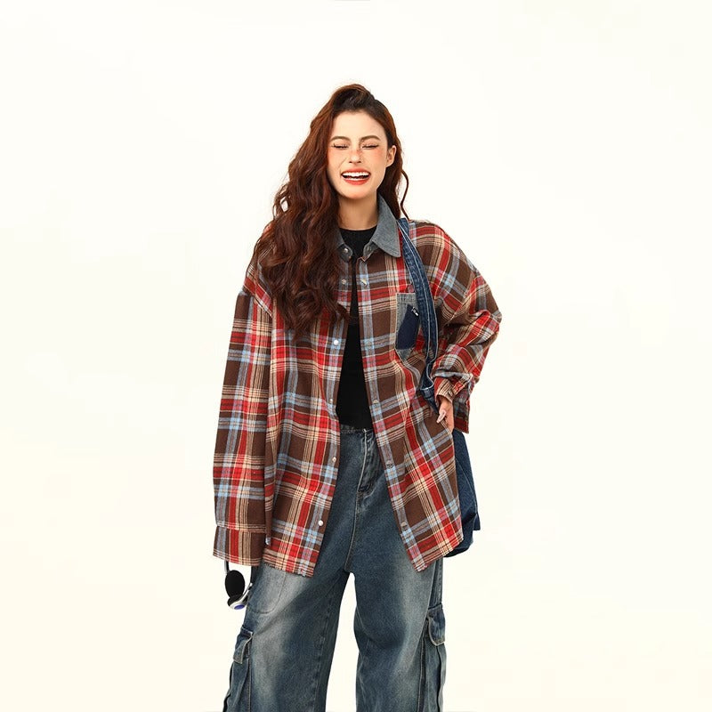 Women's Retro Yellow Plaid Checked Shirt
