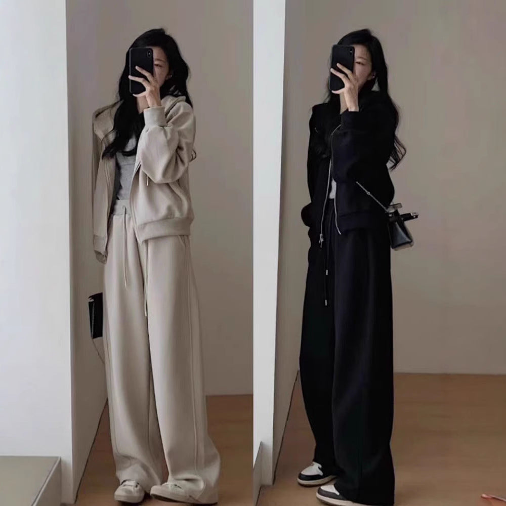 Korean Drama Heroine Cropped Jacket & Mopping Wide-Leg Pants