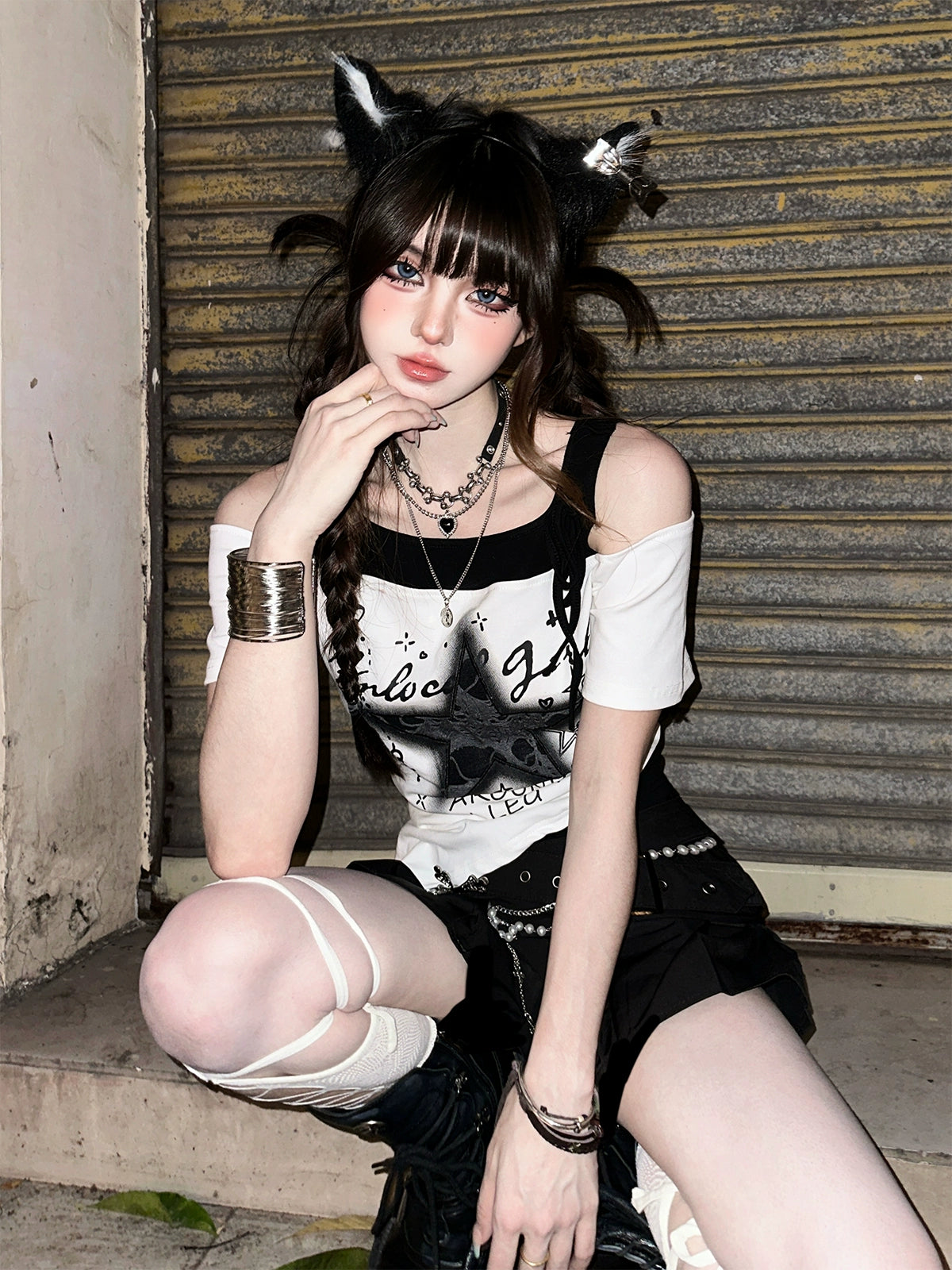 Galaxy Fantasy Layered Off-Shoulder T-Shirt