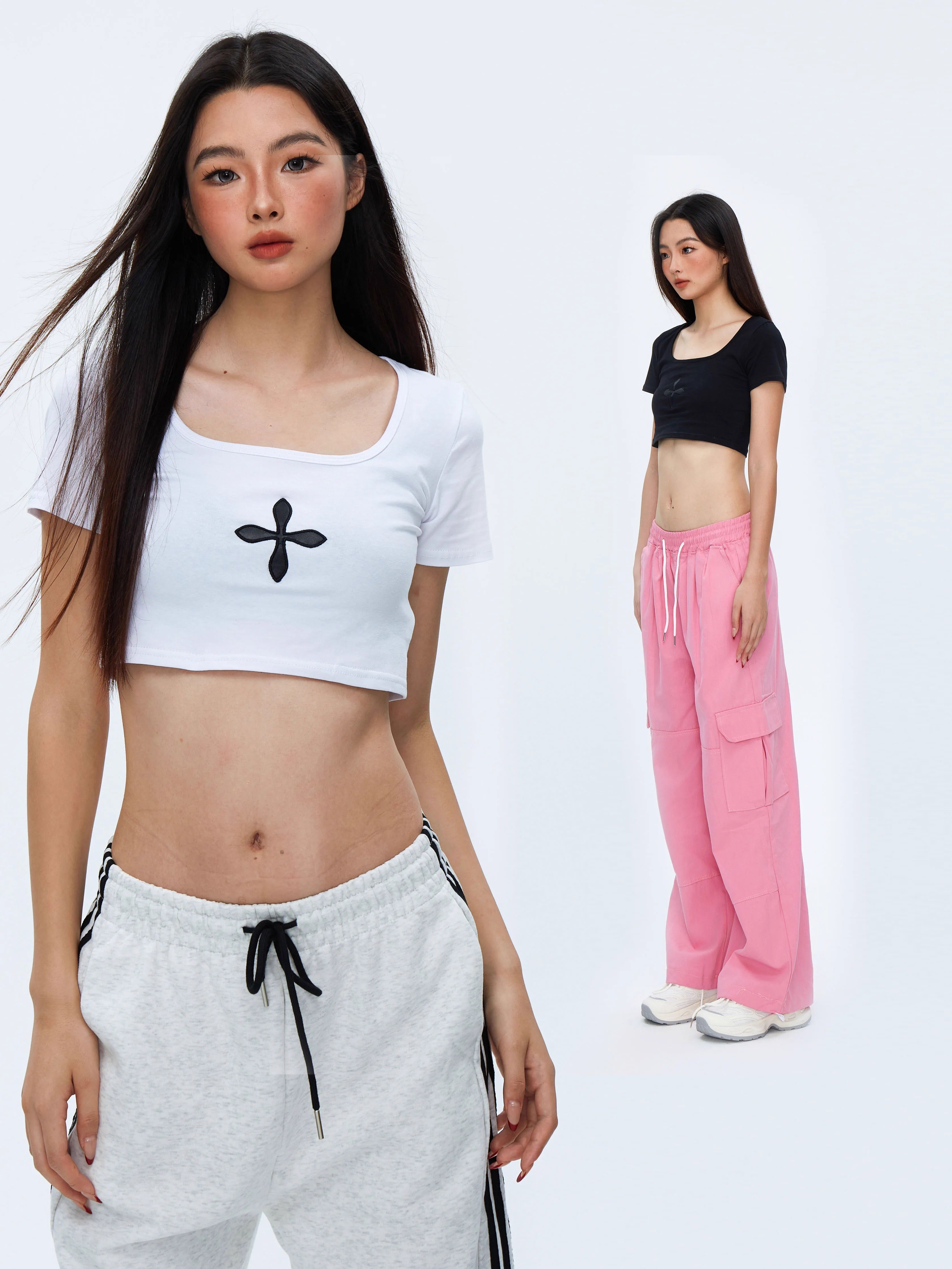 Women's Ribbed Cropped Off-Shoulder Short Sleeve T-Shirt