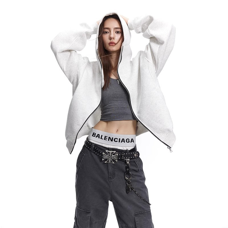 Heavyweight Double Zipper Cropped Unisex Hoodie