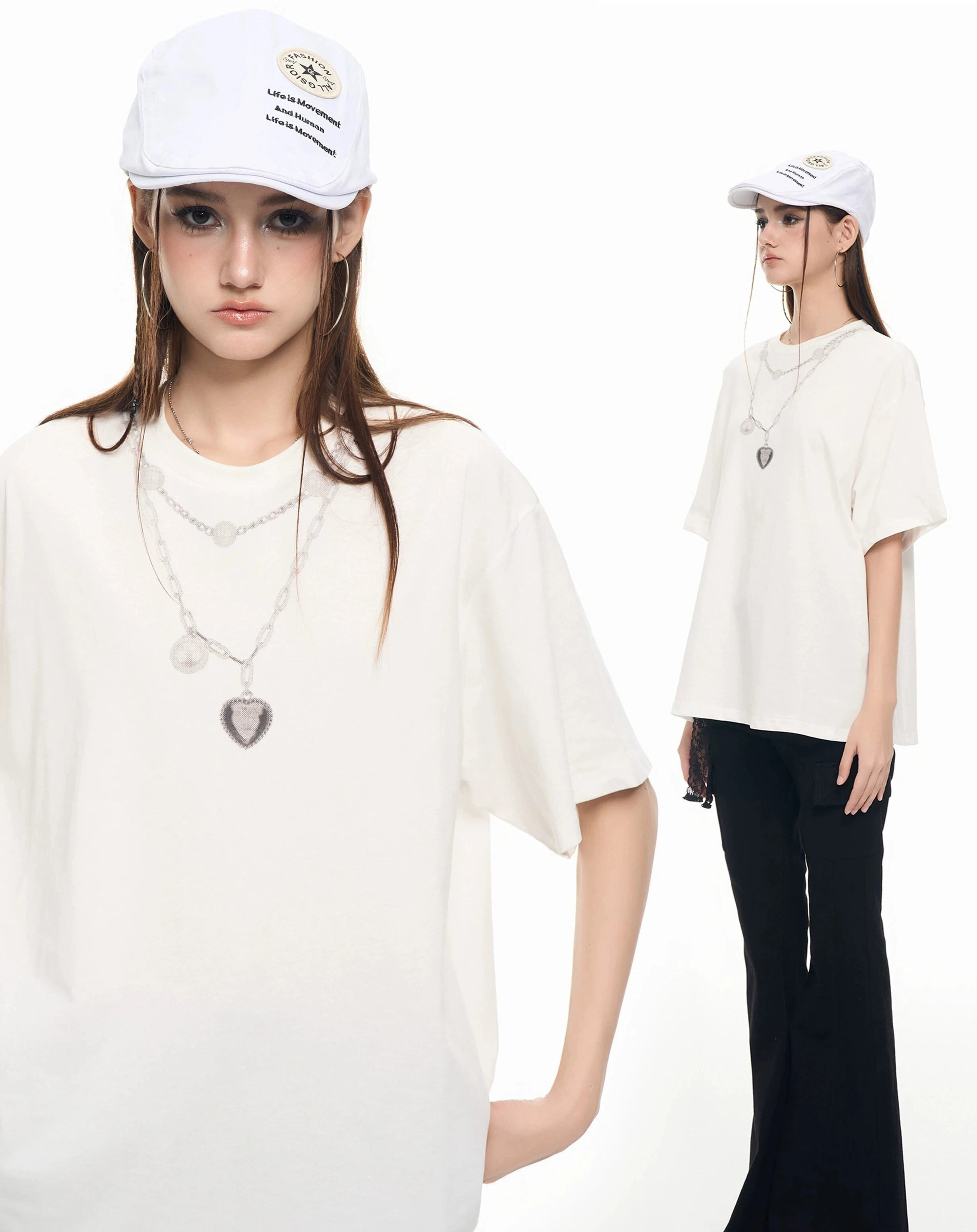 Oversized Necklace Print T-Shirt  Women's Streetwear Hottie Style