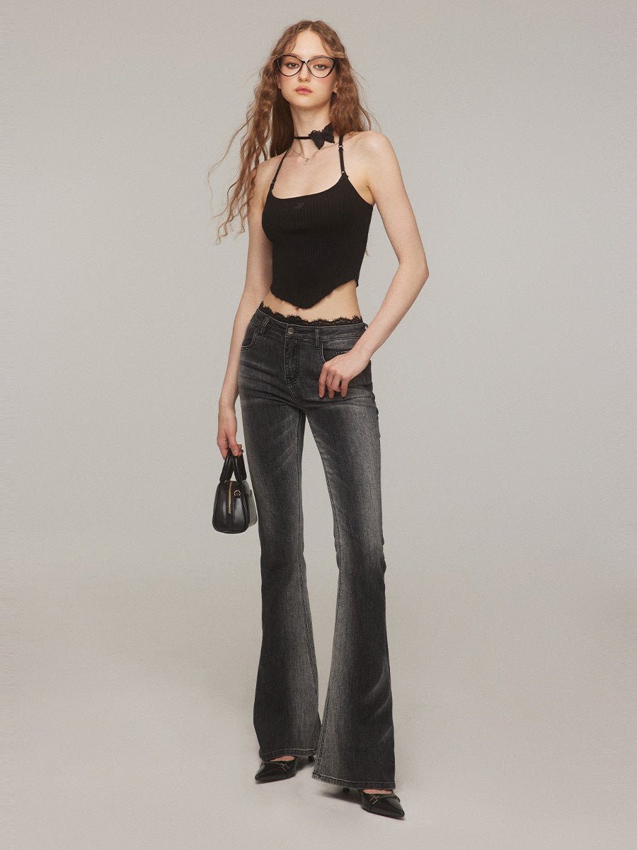 Women's High Rise Lace Stretch Summer Straight Leg Cropped Pants