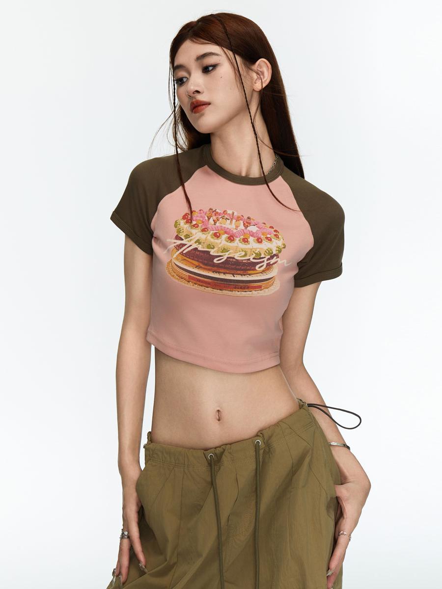 Women's Y2K Pink Graphic Short Sleeve Crop Top