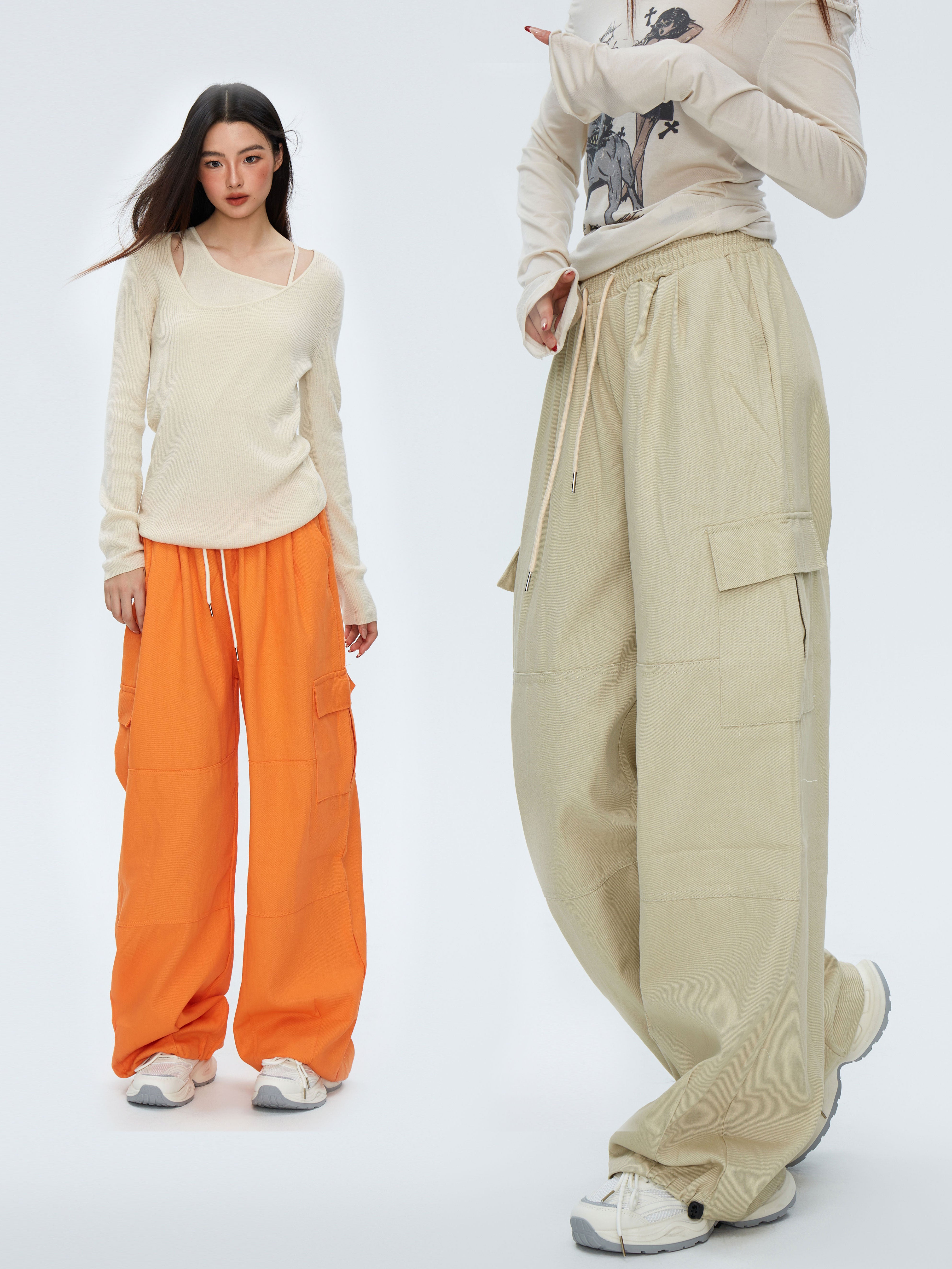 Women's Cotton Vintage Inspired Wide-Leg Cargo Pants