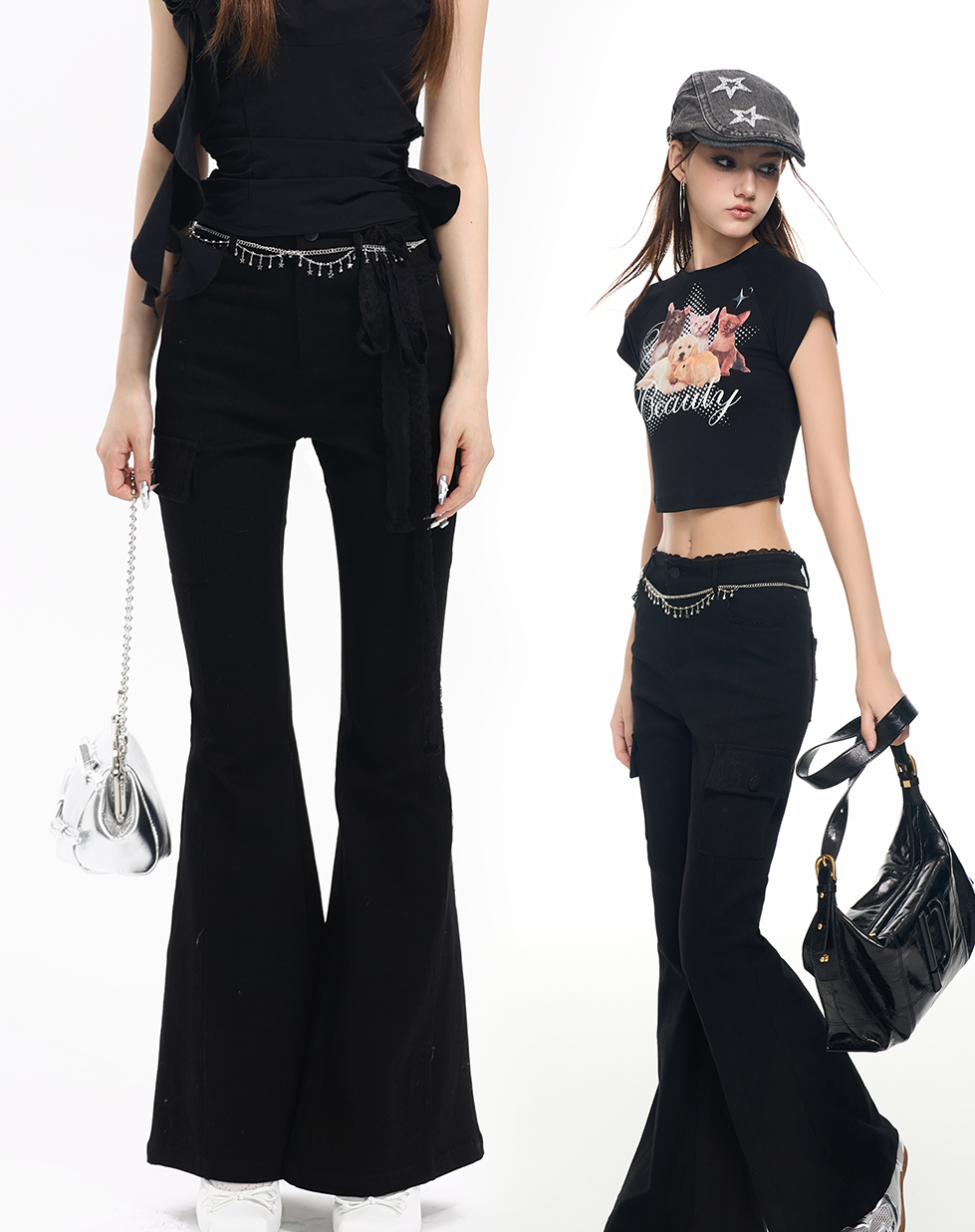 Slim Flared Lace Jeans  Women's Casual Wide-Leg Pants