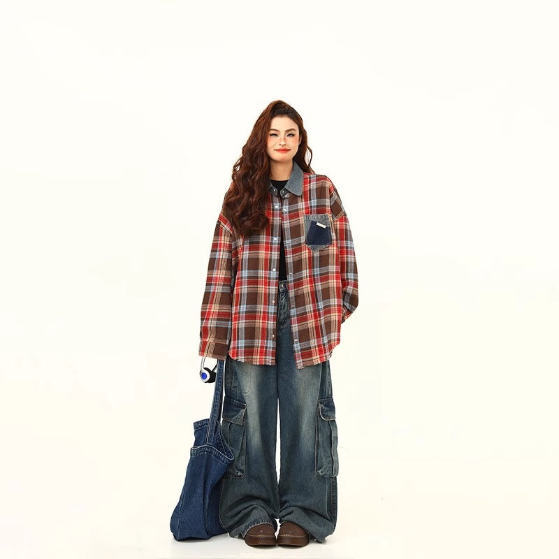 Women's Retro Yellow Plaid Checked Shirt