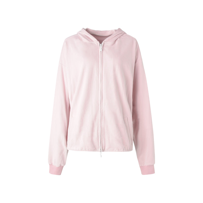 Women's Pastel Pink Spring Hooded Sweatshirt Wide-Leg Loungewear Two-Piece Set