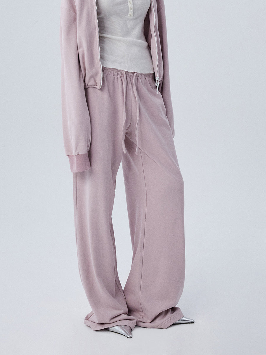 Women's Pastel Pink Spring Hooded Sweatshirt Wide-Leg Loungewear Two-Piece Set