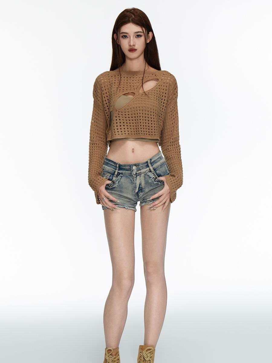 Women's Ribbed Cropped Cutout Summer Knit Halter Top