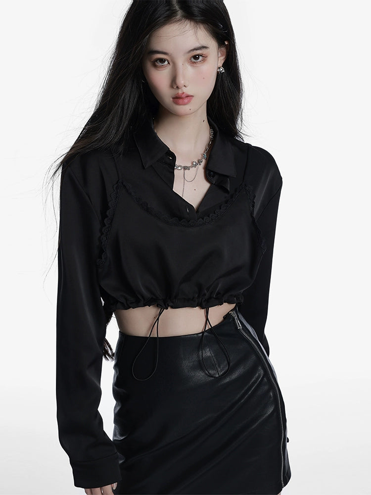 Women's Black Long Sleeve Crop Top  Spring 2025 New Arrival