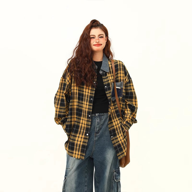 Women's Retro Yellow Plaid Checked Shirt
