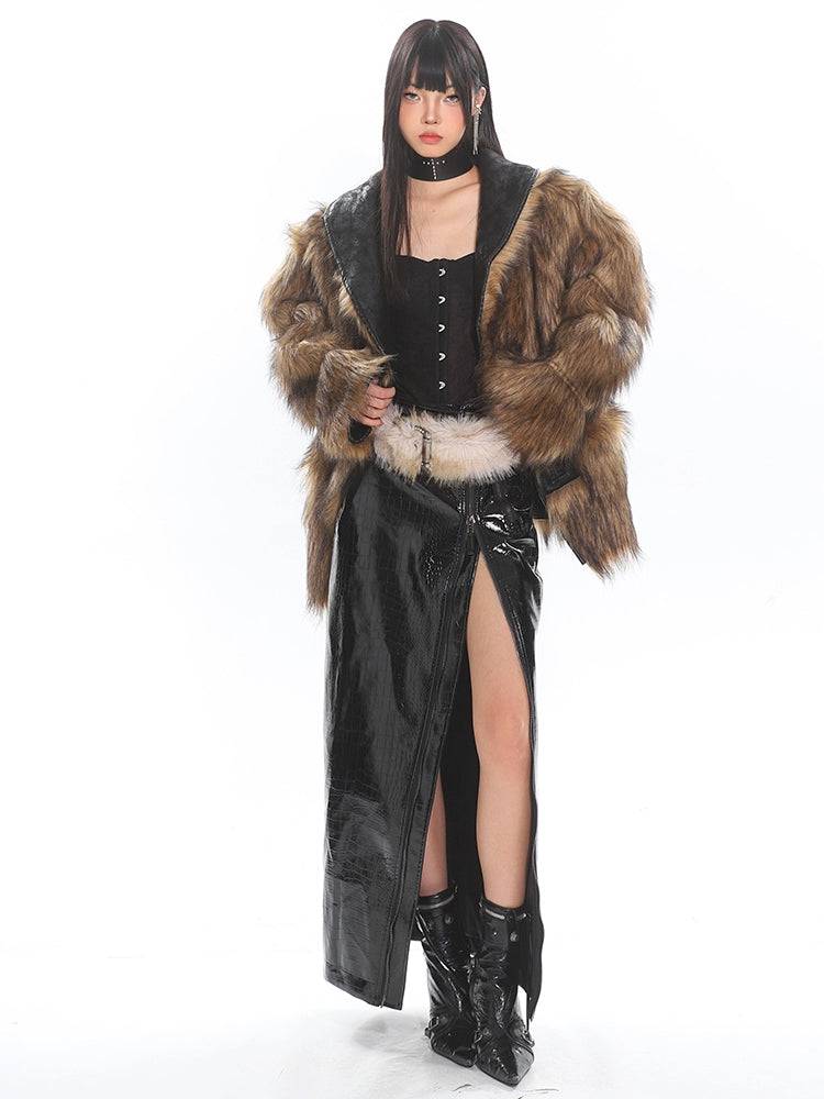Women's Reversible Fur Lined Suede Fur Lapel Coat