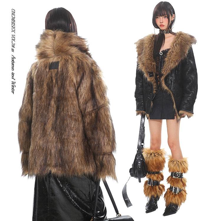 Women's Reversible Fur Lined Suede Fur Lapel Coat