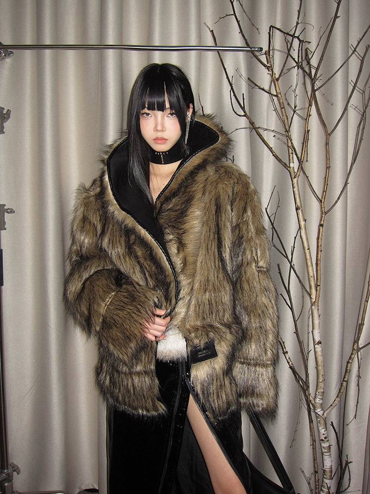 Women's Reversible Fur Lined Suede Fur Lapel Coat