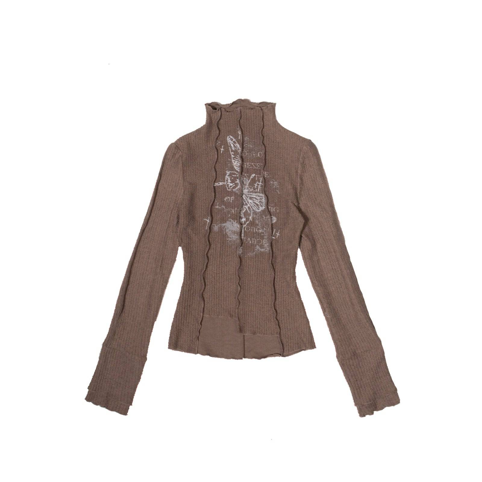 High-Neck Vintage Knit Long-Sleeve Top for Women