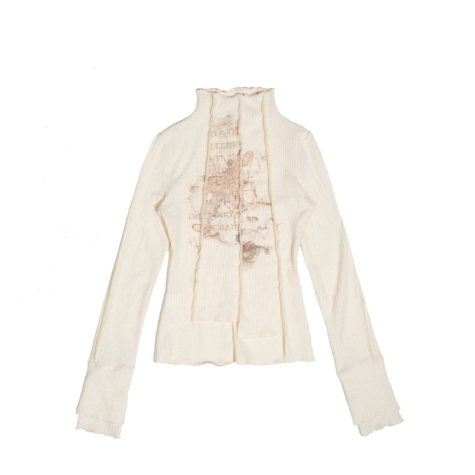 High-Neck Vintage Knit Long-Sleeve Top for Women