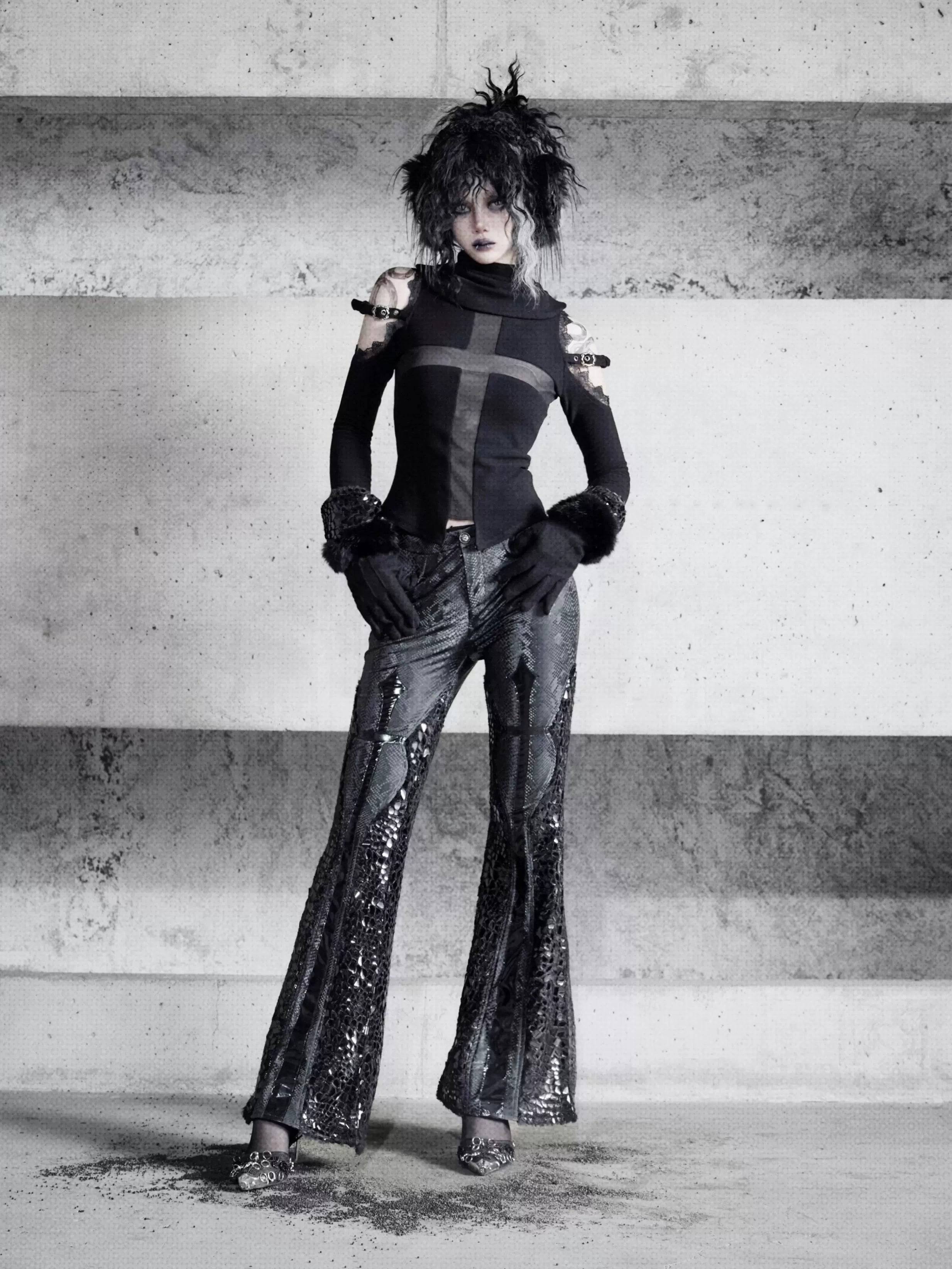 Women's Patent Leather Gothic Slim Low-Waisted Flared Trousers