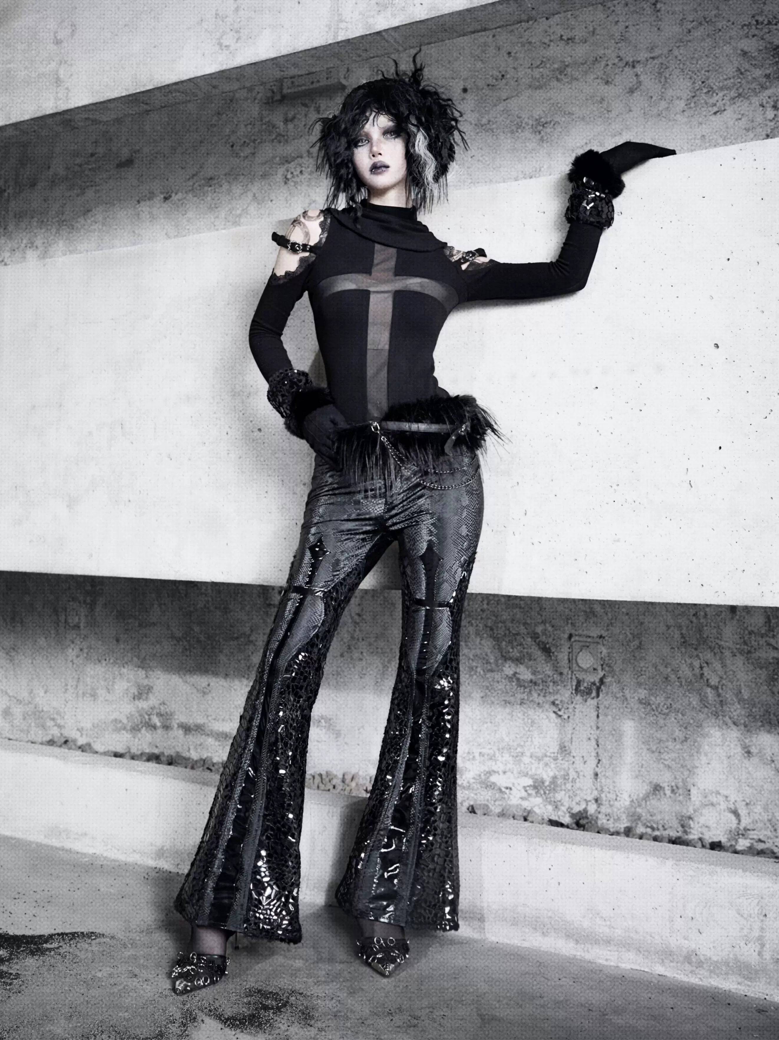 Women's Patent Leather Gothic Slim Low-Waisted Flared Trousers