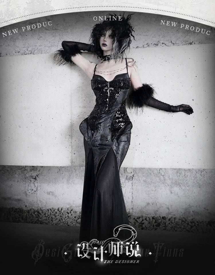 Women's Gothic Jacquard Velvet Fishtail Cheongsam Dress