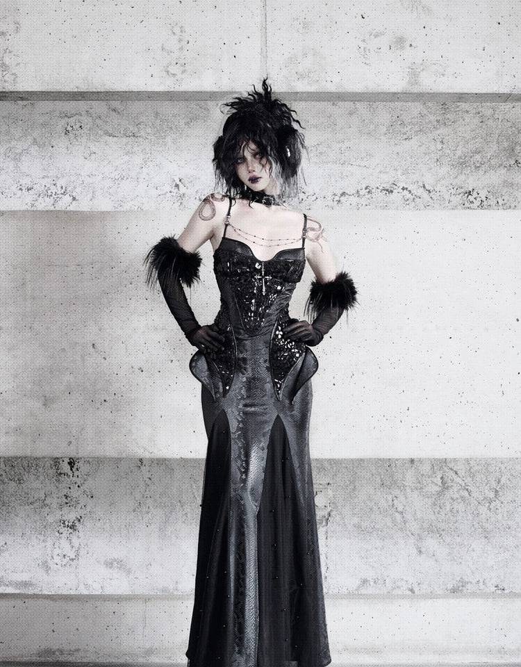 Women's Gothic Jacquard Velvet Fishtail Cheongsam Dress